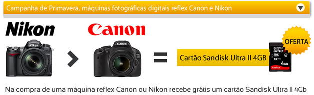 promoção de máquinas fotograficas reflex canon e nikon