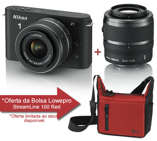 Nikon 1 J1Preta:  Máquina Fotográfica + 2 objectivas