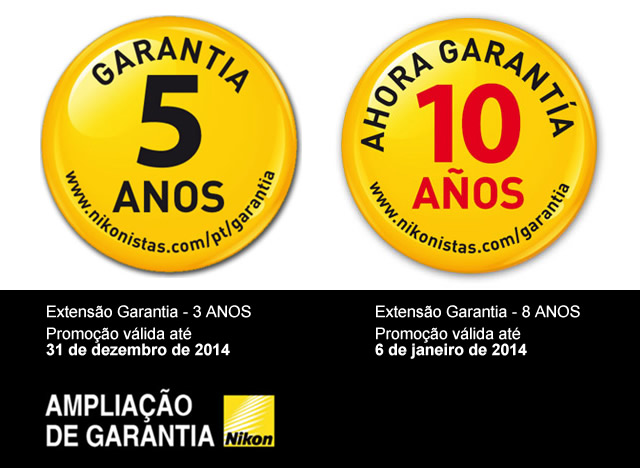 Ampliação da Garantia, por um prazo de 3 ou 8 anos, a partir da data de caducidade da Garantia Nikon por 2 anos.
