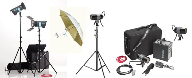 kits iluminação e acessórios para estúdio de fotografia da Broncolor e Visatec